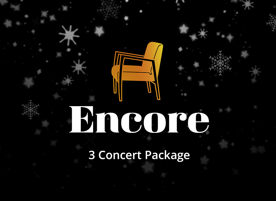 Logo for the Encore 3 Concert Package featuring an abstract, multicolored outline of a chair above the text 'Encore 3 Concert Package' on a black background.