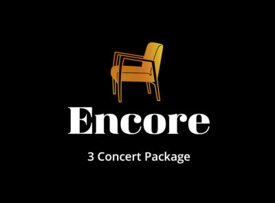 Logo for the Encore 3 Concert Package featuring an abstract, multicolored outline of a chair above the text 'Encore 3 Concert Package' on a black background.