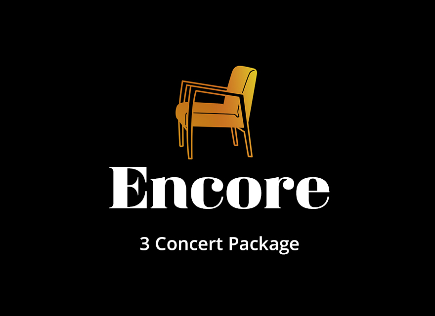 Logo for the Encore 3 Concert Package featuring an abstract, multicolored outline of a chair above the text 'Encore 3 Concert Package' on a black background.